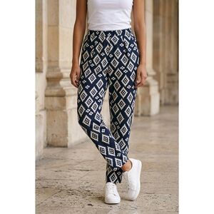 🔹️Forever 21 Blue & Tan Digital Diamond Aztec Print Satiny Pants Small